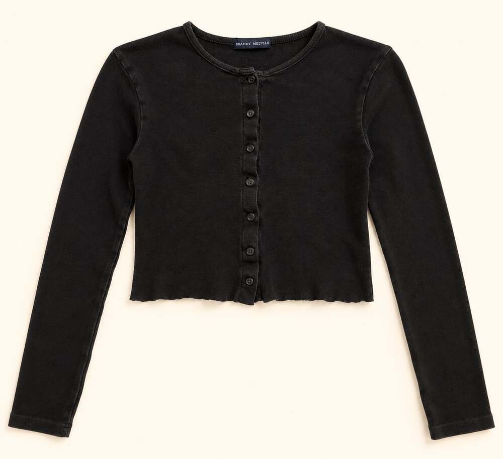 Brandy Melville Black Cropped Button Front Cardigan Long Sleeve S/M